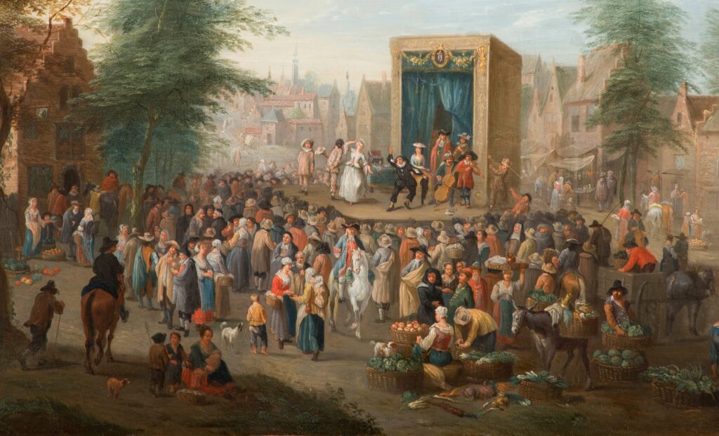 Jan Miel – Actors from the Commedia dell’Arte on a Wagon in a Town Square